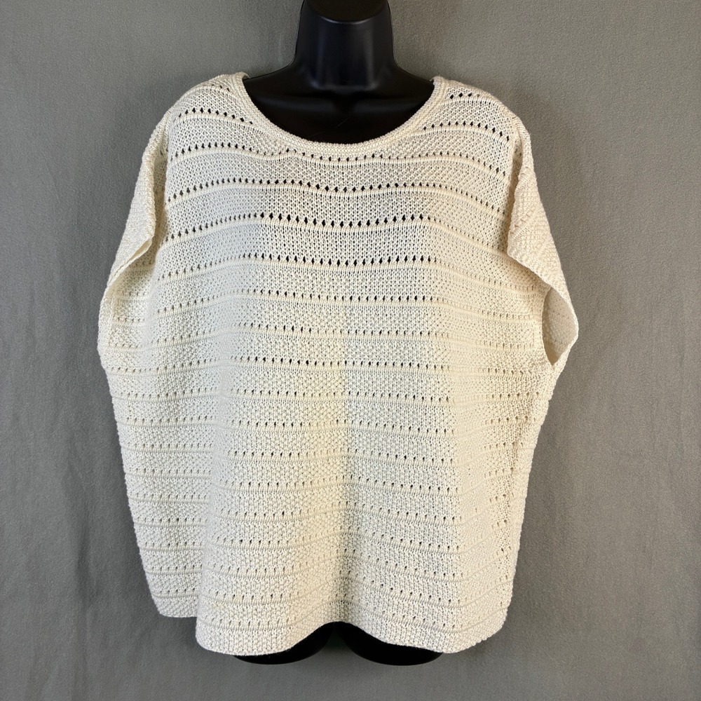 AGB Womens XL Cream Ivory Pointelle Knit Sleeveless Crew Neck Boxy Sweater Top